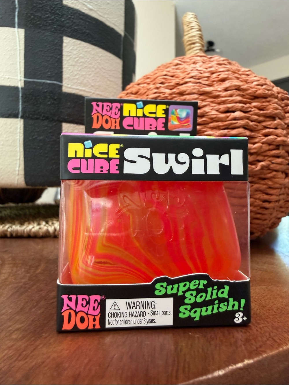 Nee Doh Nice Cube Swirl Super Solid Squish - Orange Red Swirl
